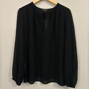 Aritzia Babaton Black Long-Sleeve Tie-Neck Blouse Small Sheer